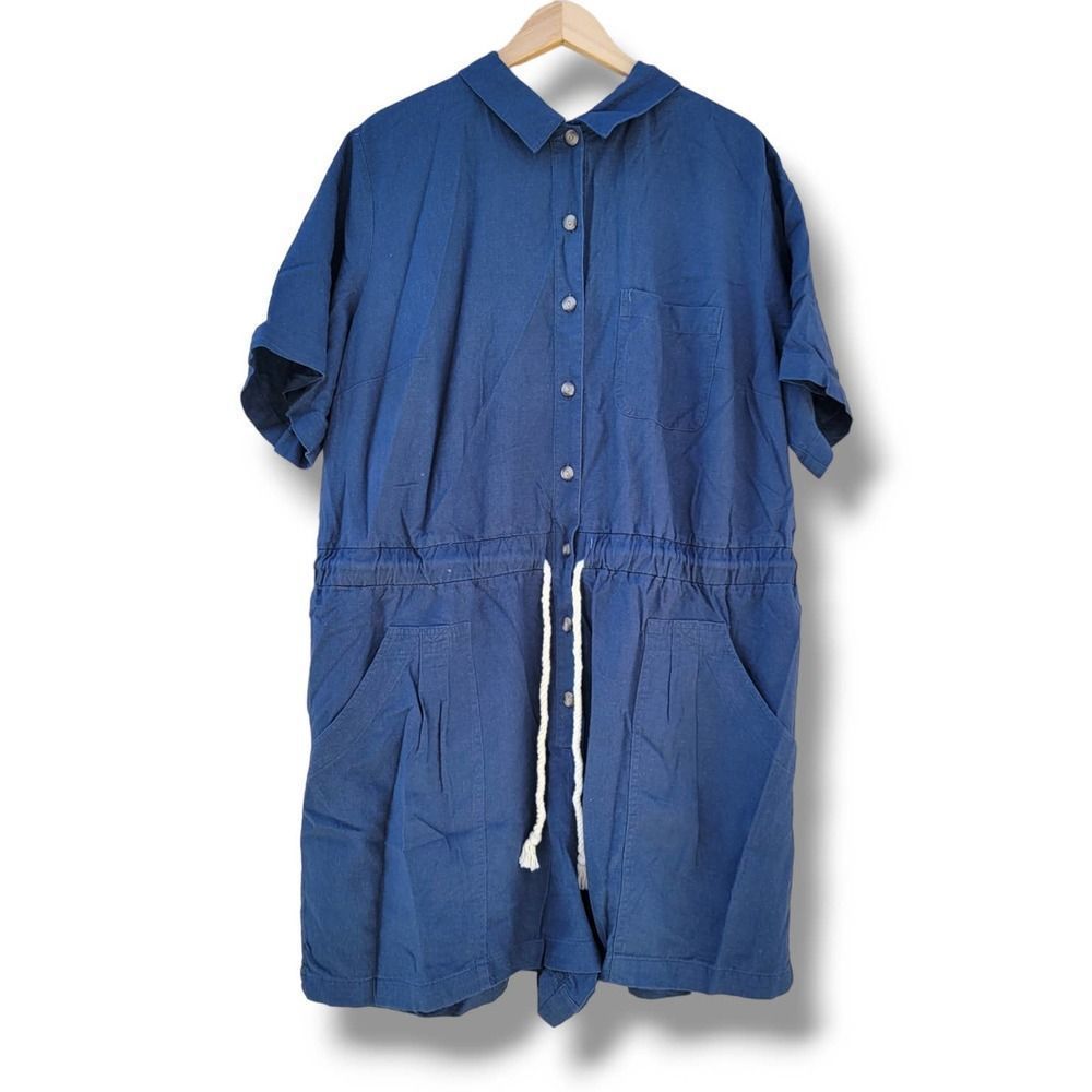 Universal Thread Blue Button-Front Short Sleeve Romper